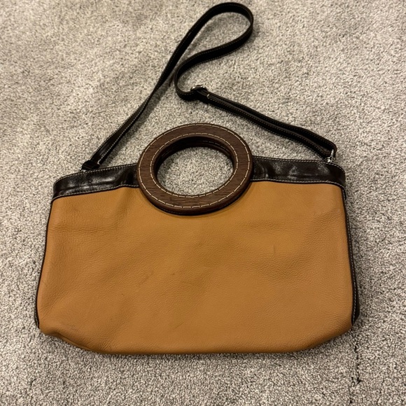 Miu Miu Handbag / Satchel Brown With Wooden Handle & Crossbody Strap GUC